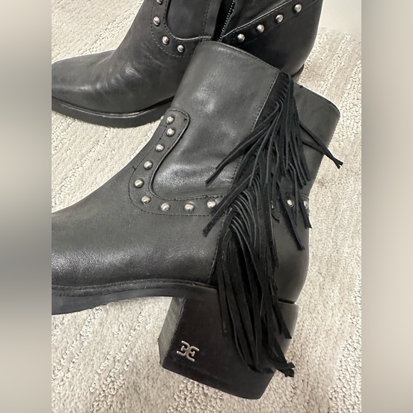 Sam Edelman Bernie Fringe Ankle Booties Black Leather Size 6 - Picture 6 of 6